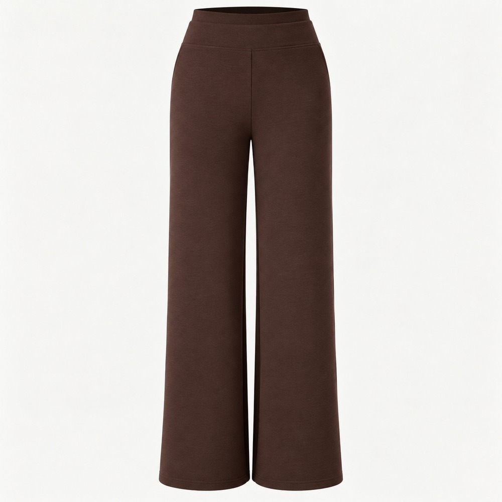 NEW OGL FuzzLuxe Double Waistband Straight Leg Pants Sz M Brown Modern Chic Cozy